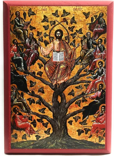 Vista 3 de Icono cristiano ortodoxo griego de madera de Jesús Cristo La Verdadera Vid (4" x 5")