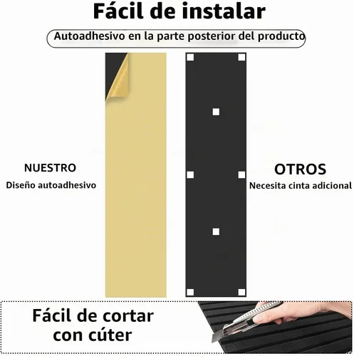 Vista 2 de Art3dwallpanels Paquete de 10 paneles acústicos, paneles de pared insonorizados de 48 x 12 x 0.35 pulgadas, autoadhesivos de alta densidad que Negro