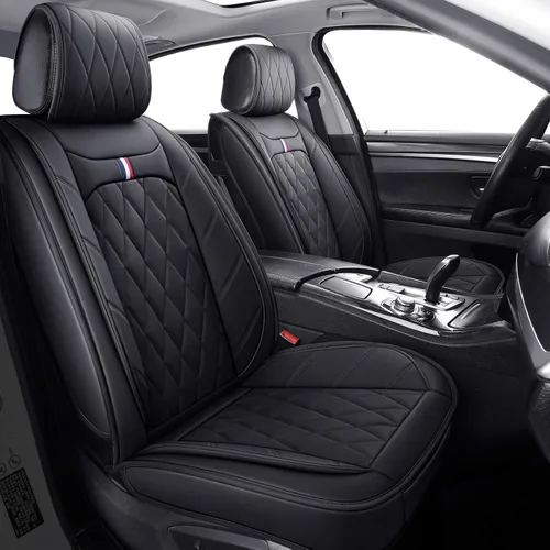 Vista 2 de 2 fundas de asiento delantero de capitán, impermeables, de piel, ajuste universal, color negro Compatible con Honda Civic CRV Toyota 4Runner