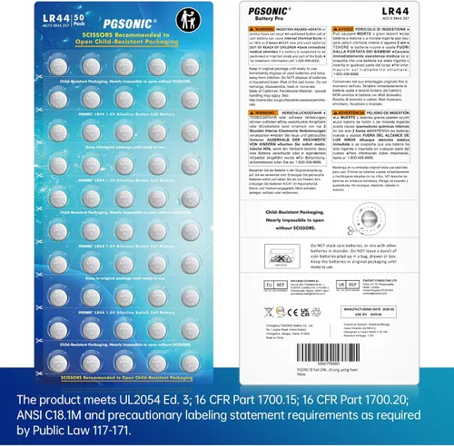 Vista 6 de PGSONIC Paquete de 50 baterías LR44, pilas de botón alcalinas de 1.5 voltios con potencia de larga duración
