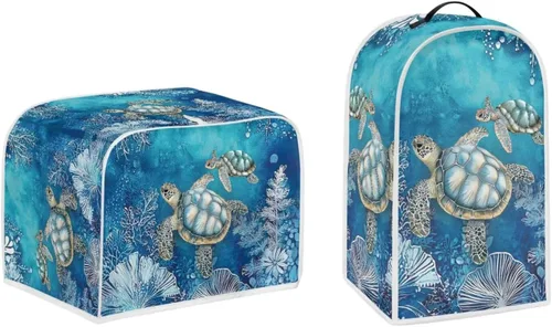Vista 7 de Talayituse Cubierta de licuadora de tortuga de playa con estampado de corazón de estrella de mar, 2 piezas, fundas para cafetera, fundas para Playa