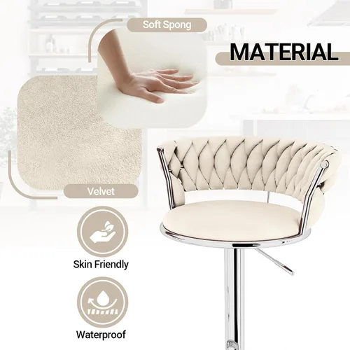 Vista 6 de AWQM Juego de 2 taburetes de bar de terciopelo, taburetes de cocina giratorios de altura ajustable con respaldo bajo para comedor, barra