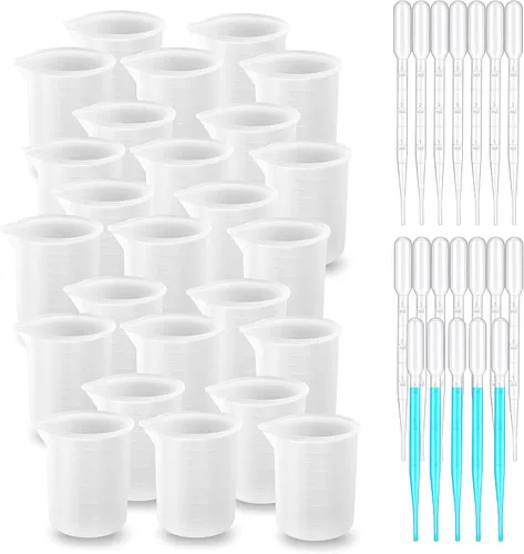 Vista 9 de Woohome Kit de herramientas de 5 tazas medidoras de resina de silicona, vasos de medición de 3.4 fl oz con cuentagotas de plástico para mezcla