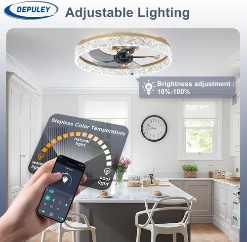 Vista 3 de Depuley Ventiladores de techo con luces y control remoto: ventilador de techo de montaje empotrado moderno de perfil bajo de 20 pulgadas con control