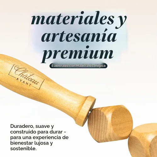 Vista 3 de Set de Herramientas de Masaje de Madera de Lujo Château Avant, Kit de 5 Piezas para Drenaje Linfático y Escultura – Ventosa, Rodillo, Tabla