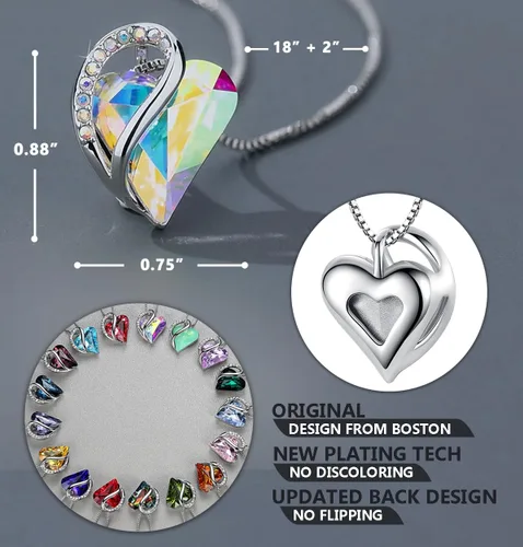 Vista 3 de Leafael - Collares para mujer, dije de corazón de amor infinito con cristales de piedra natal, cadena chapada en plata de 18 + 2 pulgadas, regalo