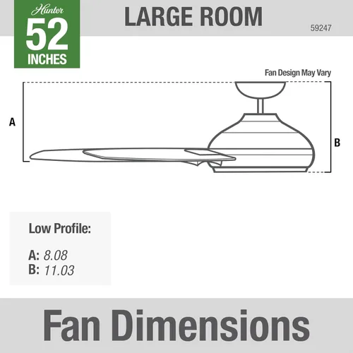 Vista 7 de Hunter Dempsey, ventilador de techo, para interiores, sin luz, 52 pulgadas Acabado cepillo níquel (Brushed Nickel Finish)