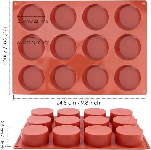 Vista 2 de Juego de 2 moldes redondos de silicona de 2 pulgadas (24 cavidades) cilíndricos cubiertos de chocolate Oreo para galletas y pasteles para dulces