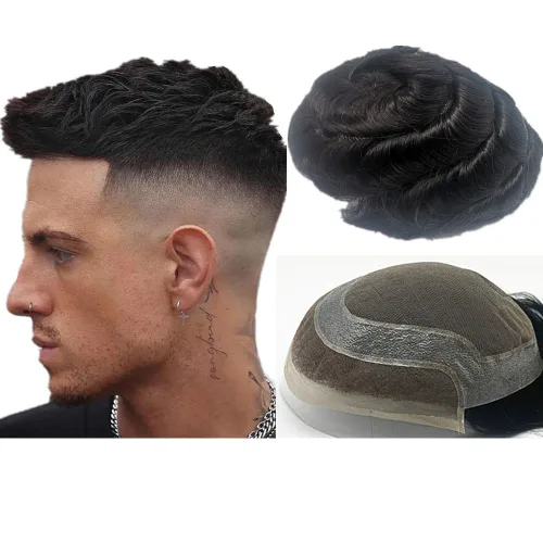 Vista 9 de N.L.W. NLW Hollywood Toupee para hombre Piezas de pelo europeo virgen sistema de reemplazo de cabello humano para hombres 10 x 8 pulgadas