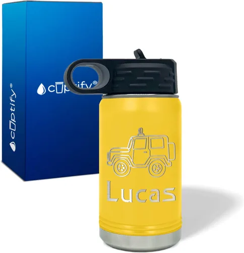 Vista 35 de Cuptify Botella de agua para niños personalizada con nombre en botella de agua aislada con anillo brillante verde de 12 onzas Verde brillante