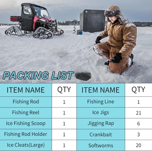 Vista 6 de Combo de caña y carrete para pesca en hielo Sougayilang, kit completo de equipo de pesca en hielo, incluye jig de hielo y accesorios para pesca