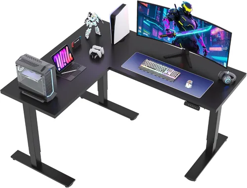 Vista 25 de SANODESK - Escritorio de pie en forma de L, altura ajustable, escritorio de esquina eléctrico, mesa de computadora ajustable de 63 x 48 pulgadas