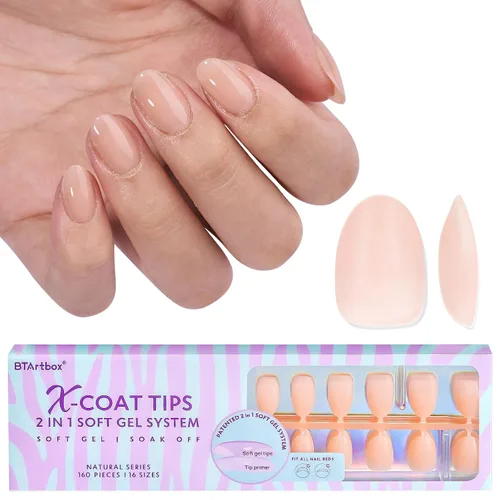 Vista 9 de BTArtboxs XCOATTIPS - Uñas postizas a presión, color marrón, gel suave, almendra corta, 160 unidades Lamp-Curable, 4-Week Wear, Salon Quality
