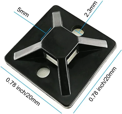 Vista 3 de HS Soportes de sujeción de 3/4 pulgadas autoadhesivos con agujero para tornillo, soporte de base de montaje para bridas de cables (paquete de 100)