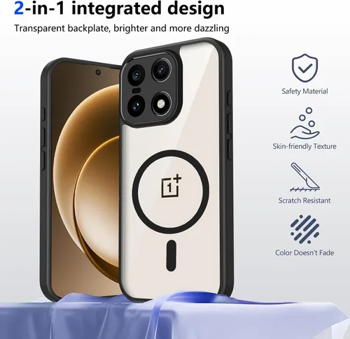 Vista 655 de Funda magnética transparente compatible con Xiaomi 17T, color negro 2 en 1 PC + TPU cubierta de teléfono a prueba de golpes, carcasa protectora