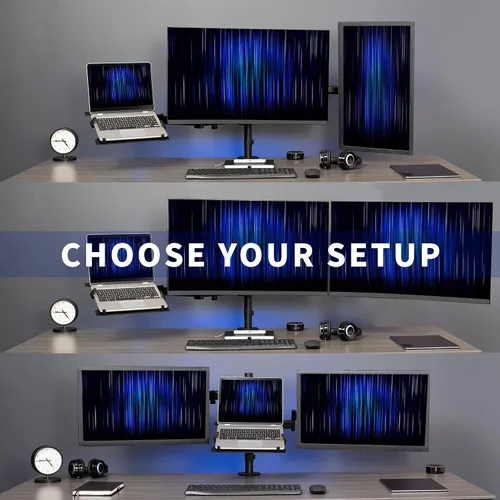 Vista 4 de VIVO Soporte para monitor dual + portátil para pantallas de 13 a 27 pulgadas y portátiles de 10 a 15.6 pulgadas, visualización de pantalla triple