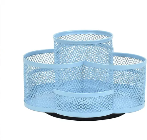 Vista 11 de Caja giratoria de malla metálica 360 para lápices, artículos de papelería, suministros de oficina, organizador de brochas de maquillaje para el Negro