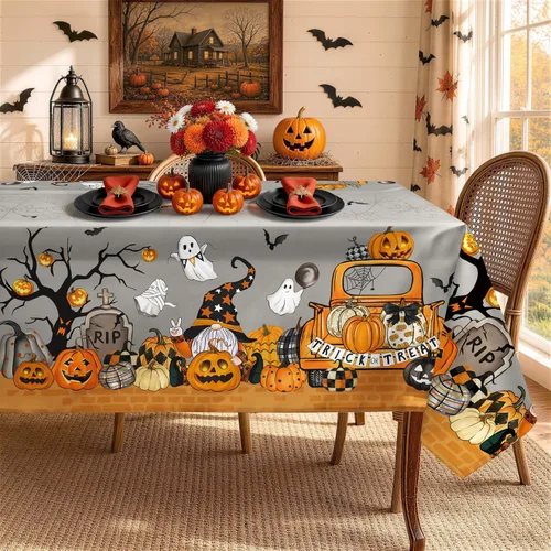 Vista 19 de Mantel rectangular de Halloween, color negro, 60 x 84 pulgadas Halloween 01