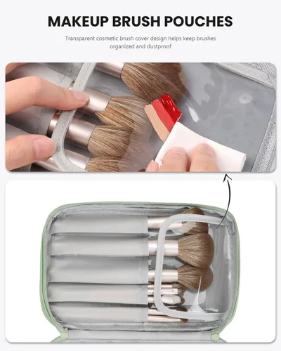 Vista 4 de Pocmimut - Bolsa de maquillaje para mujer, neceser grande y de viaje. Para guardar objetos de aseo, maquillaje, peines, cepillos, etc., D-verde