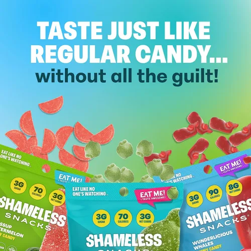 Vista 2 de Shameless Snacks - Gomitas keto bajas en carbohidratos sin gluten - Manzana verde, sandía, ballenas Wunderlicious
