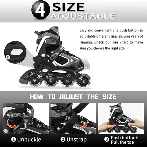 Vista 3 de MammyGol Adjustable Inline Skates for Kids Boys Girls Youth Beginner with Light up Wheels Ages 4-16