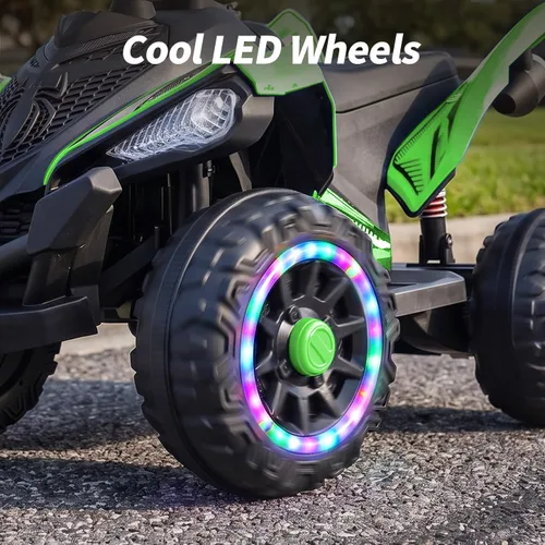 Vista 4 de Hikiddo Spider 24V Kid ATV, ATV eléctrico 4 ruedas para niños 3-6 con ruedas LED Verde