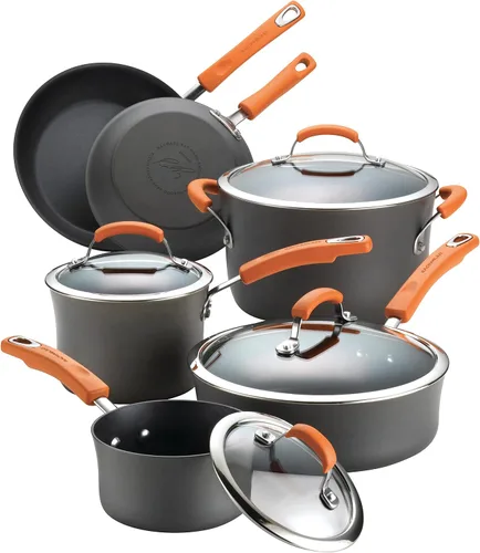 Vista 9 de Rachael Ray Brights - Sartén antiadherente anodizada dura, sartén anodizada dura, 8.5 pulgadas, gris con asas naranjas