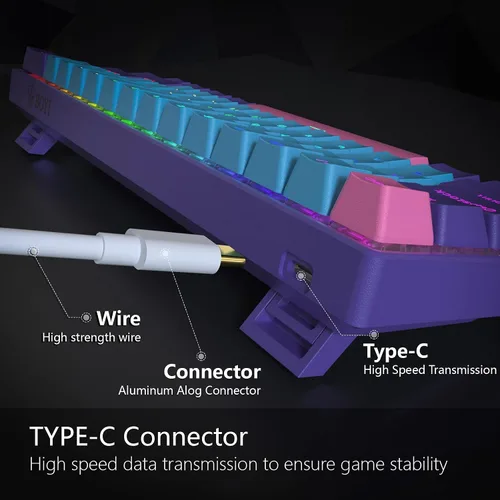 Vista 5 de BOYI Teclado mecánico para juegos 61 mini con cable intercambiable en caliente 60 RGB Cherry MX Switch PBT Teclas NKRO Programable Tipo-C