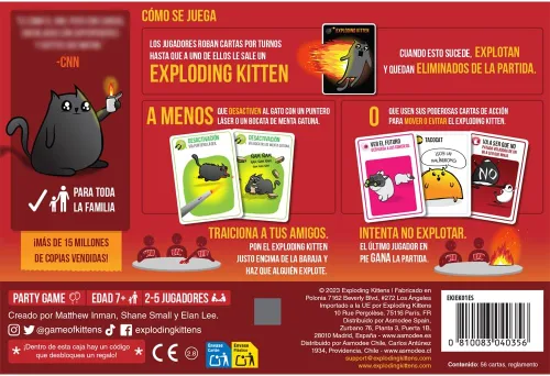 Vista 2 de Exploding Kittens Edición Original Versión en Español - 2-5 Jugadores - Edades 7+ - Juego de 15 Minutos - Juego de Cartas de Alto Riesgo - Juego