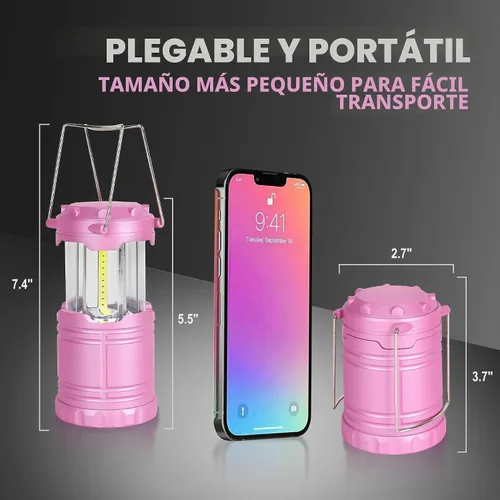 Vista 4 de Paquete de 2 mini linternas LED rosas para acampar, luces portátiles para acampar, lámparas con mango al aire libre, luces de emergencia esenciales