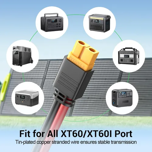 Vista 2 de Bateria Power Cable de extensión de conector solar de 3.3 pies a XT60, panel solar de 12 AWG a XT60, cable de extensión de carga para panel solar