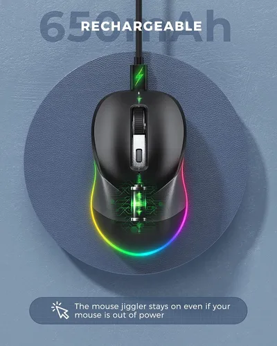 Vista 7 de PEIOUS Ratón inalámbrico, mouse Jiggler para laptop, mouse LED recargable para computadora, mouse movedor aleatorio indetectable con botón