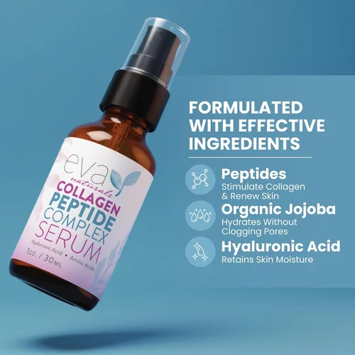 Vista 6 de Eva Naturals Suero facial multipéptido, péptidos de colágeno antienvejecimiento para elasticidad de piel regordeta y firme, renovación de arrugas