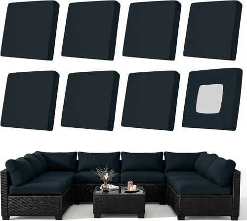 Vista 12 de NettyPro Juego de 4 fundas elásticas para cojines de asiento de sillas de patio, fundas elásticas de repuesto para la mayoría de sofás, protectores