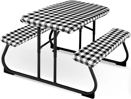 Vista 10 de Moukeren Funda de mesa de picnic de 3 piezas para niños con fundas de banco, mantel ajustable para exteriores, vinilo impermeable, para camping