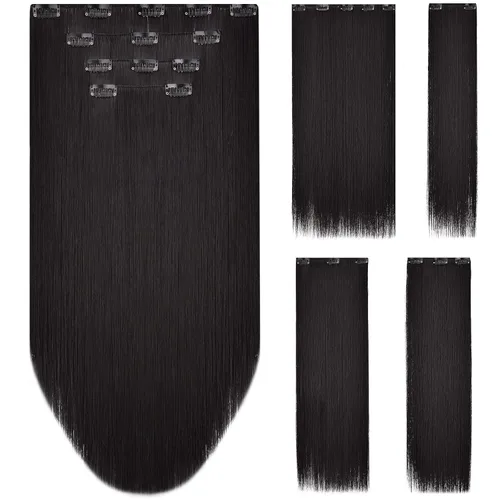 Vista 23 de Extensión de cabello negro oscuro, extensiones de cabello con clip de 22 pulgadas