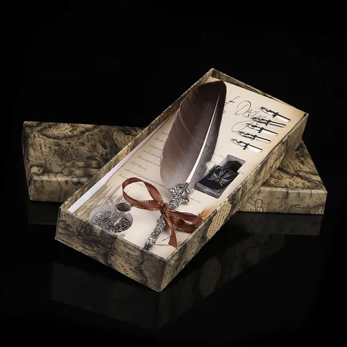 Vista 5 de MAVIS LAVEN Juego de tinta de escritura con pluma de caligrafía inglesa, regalo de papelería con 5 puntas de metal, el mejor juego de regalo (negro)