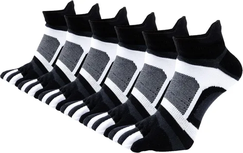 Vista 11 de Fasot Calcetines con dedos para hombre, corte bajo, deportivos, transpirables, de algodón, 5 dedos, punta dividida, paquete de 6 4 Negro