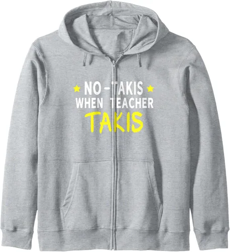 Vista 3 de Sudadera con capucha con cremallera «No Takis», texto amarillo, When Teacher Takis, Negro