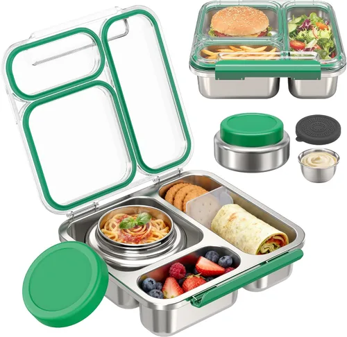 Vista 11 de Pawtong Caja Bento de Acero Inoxidable para Niños y Adultos con Frasco de Comida Aislado de 7 oz, Caja de Almuerzo de Metal con Tapa Transparente
