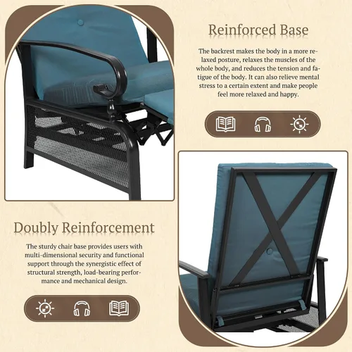 Vista 5 de Oakcloud Sillón Ajustable para Exteriores Silla Reclinable Relajante de Metal para Patio con Cojines Extraíbles (Azul Pavo Real)