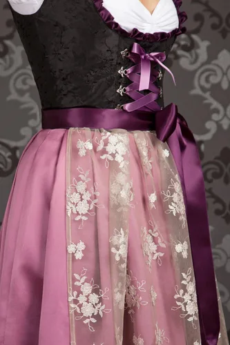 Vista 6 de Vestido midi de tirolesa bávara para mujer 2 piezas+delantal negro morado