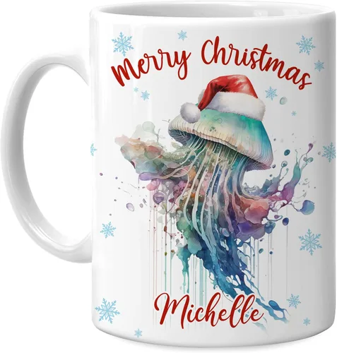 Vista 8 de Hyturtle Regalos personalizados para amantes de los ajolotes – Taza de café de cerámica con nombre personalizado de Feliz Navidad de 11 oz – Lindo