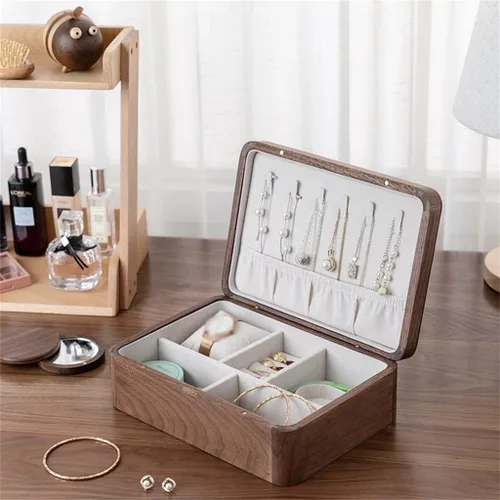 Vista 3 de YDXNY - Joyero de madera, aretes, collar, caja de joyería retro, caja de almacenamiento de joyas para el hogar