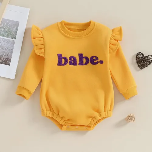 Vista 2 de FYBITBO Ropa de otoño e invierno para bebé, sudadera de manga larga con volantes, mameluco de burbujas, lindo atuendo cálido