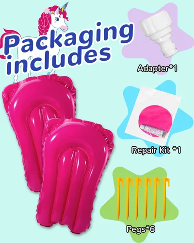 Vista 6 de Tobogán acuático y tobogán acuático de 22 pies con 2 tablas inflables, tobogán de agua rosa con aspersor para patio trasero de niños, juguetes