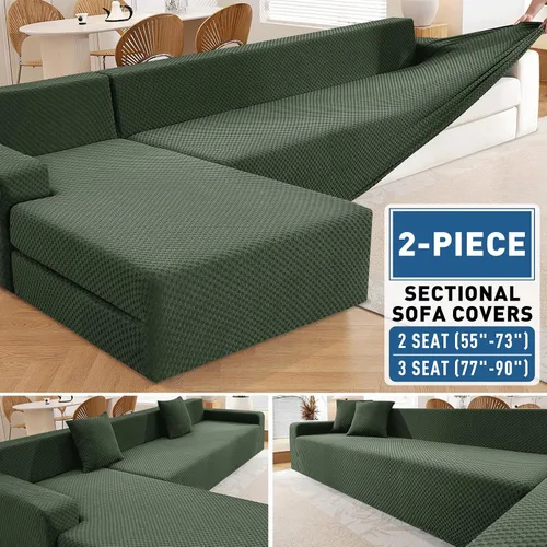 Vista 2 de ZNSAYOTX Fundas para sofá modular, fundas elásticas de jacquard con parte inferior elástica para sofá modular en forma de L, 2 protectores de sofá