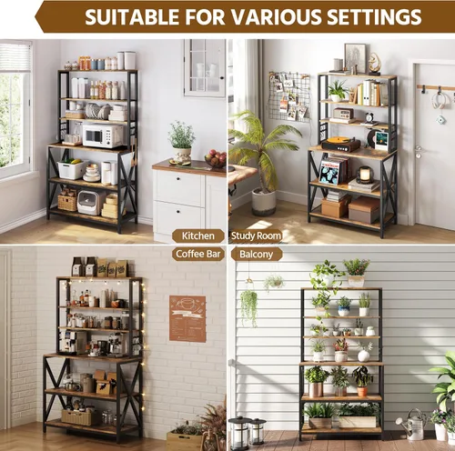 Vista 4 de Yaheetech - Estantería de cocina de 6 niveles, mesa de café de 31.5 pulgadas, gabinete para microondas de estilo granja para espacios pequeños