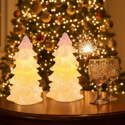 Vista 4 de Glooglitter 2 velas blancas sin llama para árbol de Navidad de 9 pulgadas, brillantes de cera real, parpadeantes, funcionan con pilas, velas LED