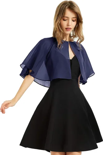 Vista 23 de Chal de gasa suave para mujer, envolturas, chal corto para vestido de noche, boda, capa, bolero, cubierta estilo flapper Negro